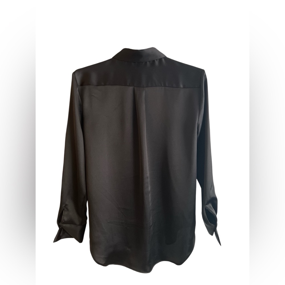 Rachel Zoe Black Satin Button Down Blouse Minimalist Luxe Career Chic S - Picture 2 of 5